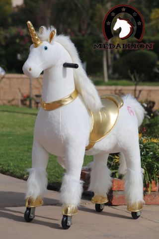 Medallion Medium Golden Unicorn Rock Really Walk Ride On Toy Horse Kid Ages 5 - 12