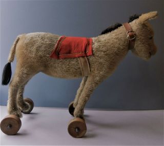Antique Steiff Donkey Esel Burro w/wheels ff Button ca.  1915 VGC ALL 8
