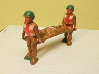 Antique Manoil Three Pc.  Stretcher Team,  Lead Soldiers Very Rare 95 Paint