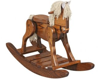 Wooden Rocking Horse Amish Built Solid Oak Wood Childs Rocking Horse