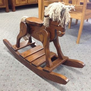 Wooden Rocking Horse Amish Built Solid Oak Wood Childs Rocking Horse 2