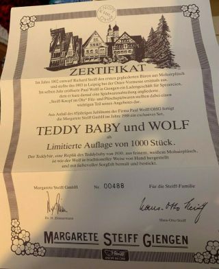 Steiff Teddy Baby and Wolf Box LE 1000 No.  0177/00 EAN 407901 10