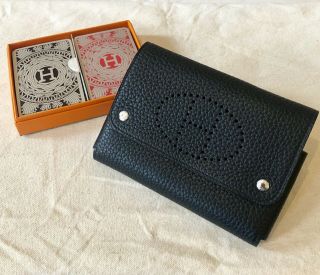 Hermes Mises Et Relances Black Leather Double Deck Card Holder With Card Set