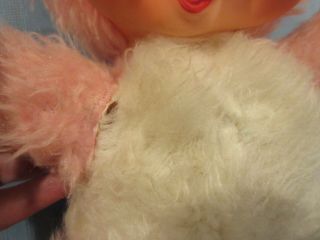 vintage Rushton rubberface stuffed bear pink and white 14 