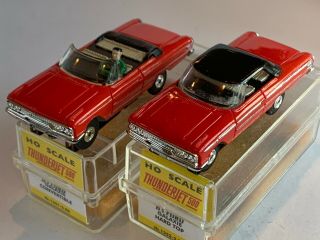 Vintage Aurora Thunderjet 500 (2) 1963 Ford Galaxie Slot Cars Red/tan/blk/blk
