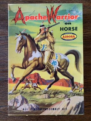 Aurora Model Set 1958 Apache Warrior On Horse Indian All Complete