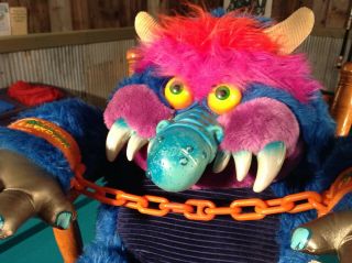Vintage My Pet Monster Amtoy with handcuffs and VHS movie in 3