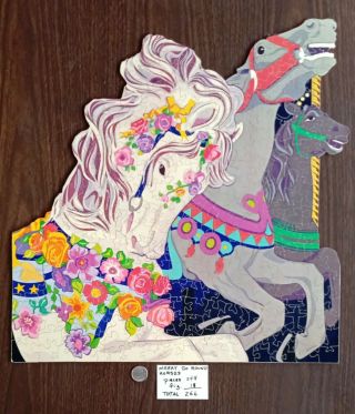 Anne Belle Hand Crafted Wooden Jigsaw Puzzle " Merry - Go - Round Horses " 164 - 266