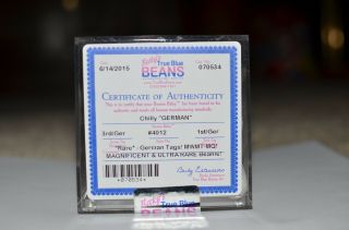 GERMAN MWMT MQ Authenticated TY beanie baby Chilly 3rd 1st gen true blue beans 2