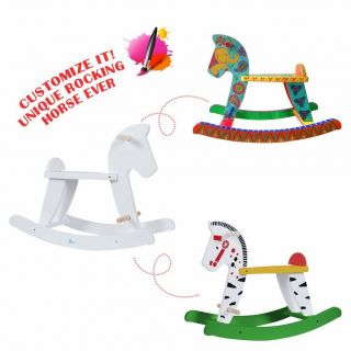 labebe Child Rocking Horse,  Wooden Rocking Horse Toy,  White Rocking Horse for 4