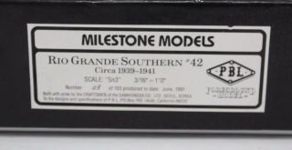 Rio Grande Southern 42 “Sn3” 3/16”=1’0” Milestone Models Black Brass Engine 12