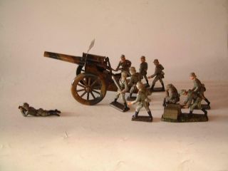 Elastolin Lineol 10 German Artillery Soldiers,  Tin Artillery Cannon - Wwii Rare