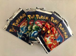6x Pokemon 1st Edition Base Set Booster Packs Sealed2 Cha/2bla/2ven Art - Spanish