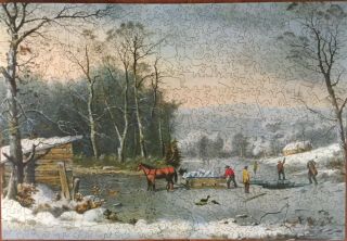 " Winter In The Country: Gathering Ice " Liberty Classics Wooden Jigsaw Puzzle