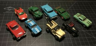 Vintage Ho Slot Cars,  Mixed Types,  Unique Styles,  9 Cars