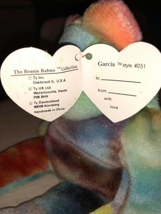 RARE EARLY Ty Beanie Babies Garcia Tie - Dye Rare 3rd/2nd Gen Tag PVC 1993 2