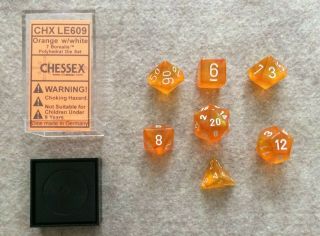 Chessex Orange W/white 7 Borealis Polyhedral Rpg D&d Dice – Chx Le609 Oop
