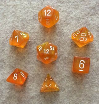 Chessex Orange w/white 7 Borealis Polyhedral RPG D&D Dice – CHX LE609 OOP 2