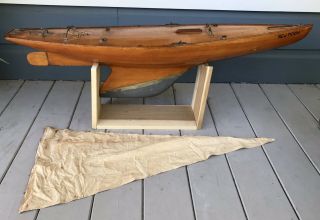 Antique Vintage 50 Inch Model 50/800 Marblehead Wooden Pond Yacht Sail Boat 2