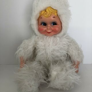 Vintage Rushton Rubber Face Snow Baby Plush Doll Rare 20”