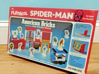 1977 Vtg Playskool Spider - Man American Bricks Building Set Marvel 848