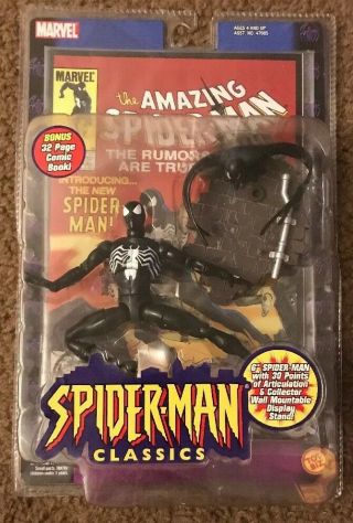 Toybiz The Spider - Man Classics Black Spiderman With Comic Action Figure
