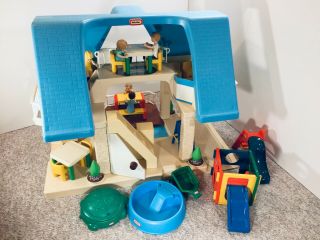Vintage Little Tikes Dollhouse - Blue Roof,  People,  Furniture,  Playplace,  &more