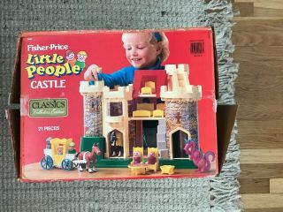 Vintage Complete Fisher Price Little People Castle 993 W/ Box,  Dragon