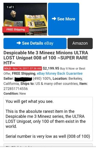 Despicable Me 3 Moose Mineez ULTRA LOST Unigoat Extremely Rare Limited Edition 9