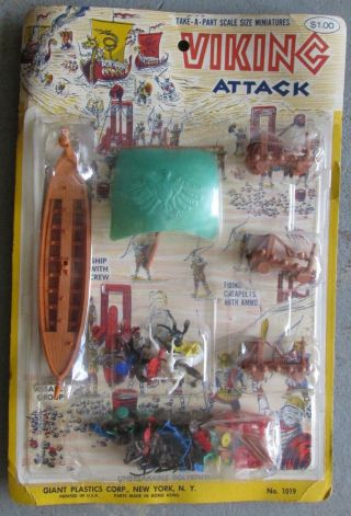 1960s Viking Attack Set No.  1019 On Large Display Card Giant Plastics Corp