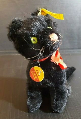 Vintage Halloween Steiff Plush Black Cat Kitty 5.  25 " W Tags 1314/12