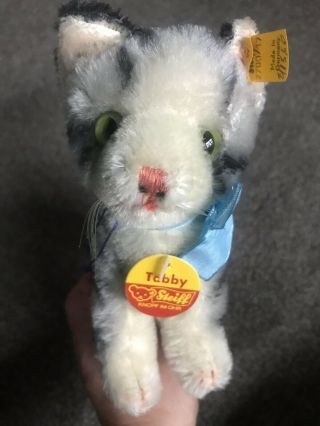 Steiff Vintage Mohair Tabby Cat All Id Button &tag Ean 2700/17 1968 - 1978