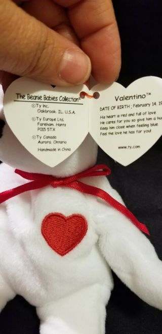 TY Beanie Baby Valentino the Bear 1993 With Tag Errors 4
