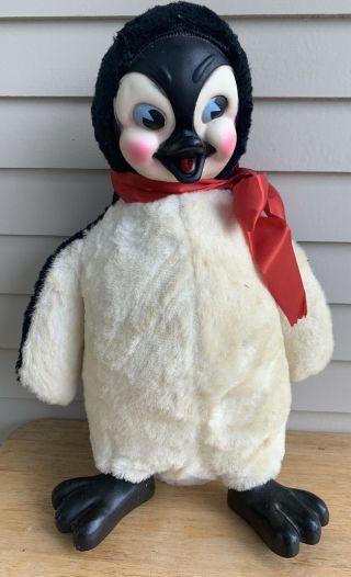 Vtg 50s Rushton Rubber Face Penguin Plush Knickerbocker