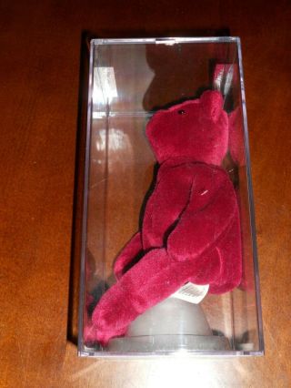Authenticated TY Beanie Baby - OLD FACE CRANBERRY TEDDY 1st Gen Tush NO SWING 2