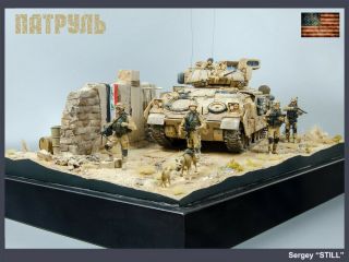 Pro - Built 1/35 Us Infantry On Patrol M3a3 Bradley Iraq Oif Diorama (in - Stock)
