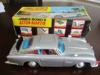 1965 Gilbert Tin Litho Battery Operated James Bond 007 Aston - Martin Car W/ Box