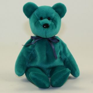 Ty Beanie Baby - Teddy Teal - Face (no Hang Tag) 1st Gen Tush Tag