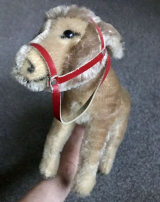 Very Rare Vintage Steiff Mohair 11” Donkey Red Bridle No Id Nr L@@k