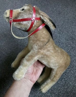 Very Rare Vintage Steiff Mohair 11” Donkey Red Bridle No ID NR L@@k 2