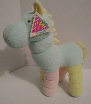 Vtg Dakin Pastel Terry Pony Horse Foal Rattle Soft Baby Toy Plush Stuffed 12 
