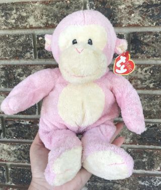 2007 Ty Pluffies Baby Dangles Pink Monkey Baby Toy Lovey With Tag