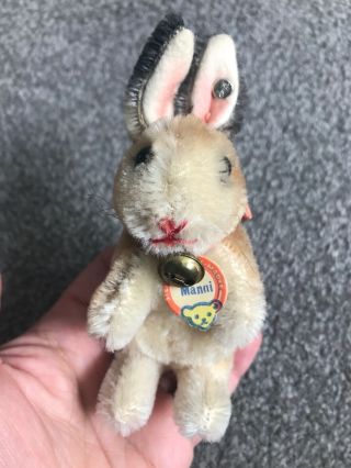 Vintage Steiff Miniature Mohair Manni Bunny Rabbit Chest Tag & Button