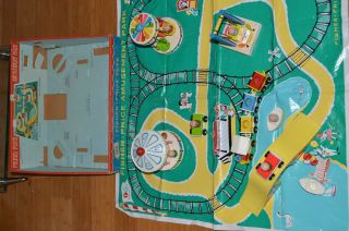 1963 Vintage Fisher Price Little People Amusement Park W Play Mat,  Inner Box