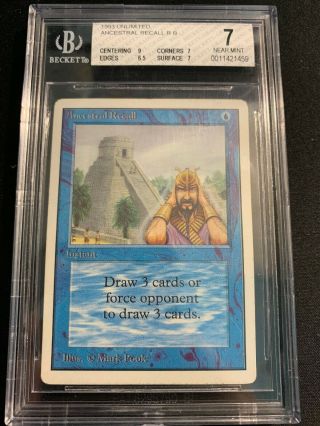 Mtg Ancestral Recall Unlimited Bgs Graded 7 Near - Magic The Gathering