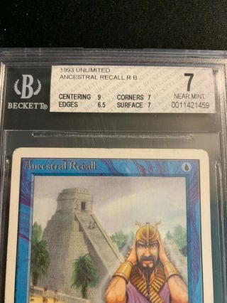 MTG Ancestral Recall Unlimited BGS Graded 7 Near - Magic the Gathering 2