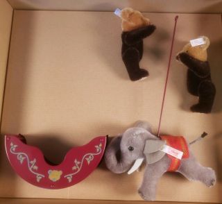 Steiff Toy Gondola 2 Bears Elephant For 2001 Carousel Limited Edition As Pic 