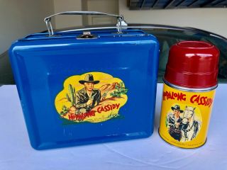 1950 Hopalong Cassidy Aladdin Blue Metal Lunch Box & Thermos Nr