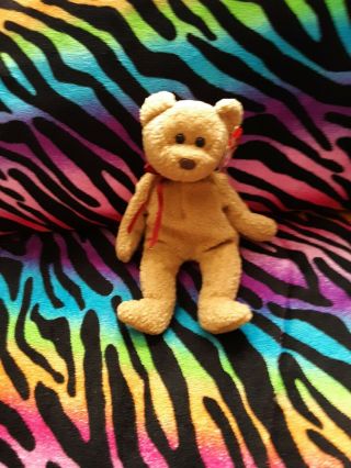 Rare Ty " Curly " Teddy Bear Beanie Baby Upc 008421040520 With Errors On Tag