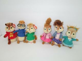 Complete Set Of Ty Beanie Babies Retired Alvin & The Chipmunks Simon Theodore,